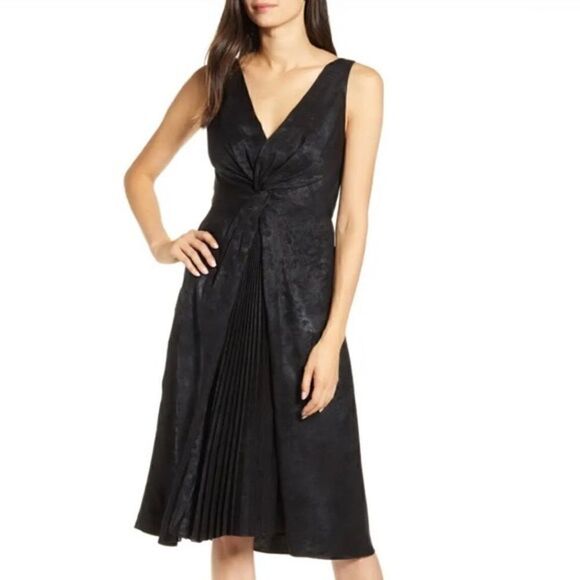 BAILEY 44 Sofia Dress Size 2 Black Pleated Satin Twist Front V-Neck Sleeveless - Picture 1 of 8